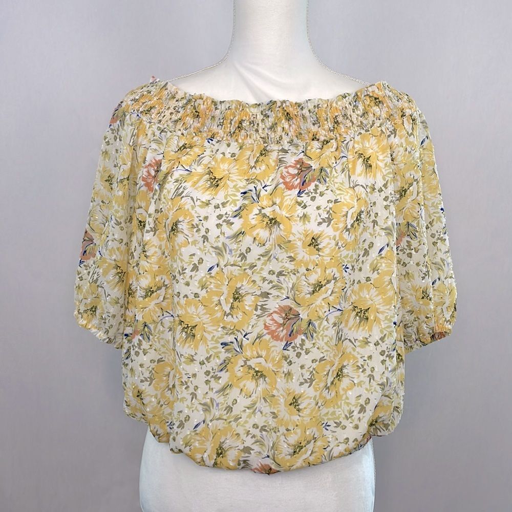 Joie Yellow Floral Off the Shoulder Pull Over Blouse. Size Large. New with Tags